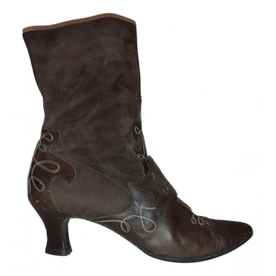 Pre-owned Christian Lacroix Leather Western Boots In Brown