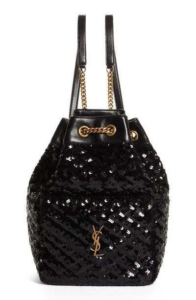 Shop Saint Laurent Monogram Sequin Backpack In Nero