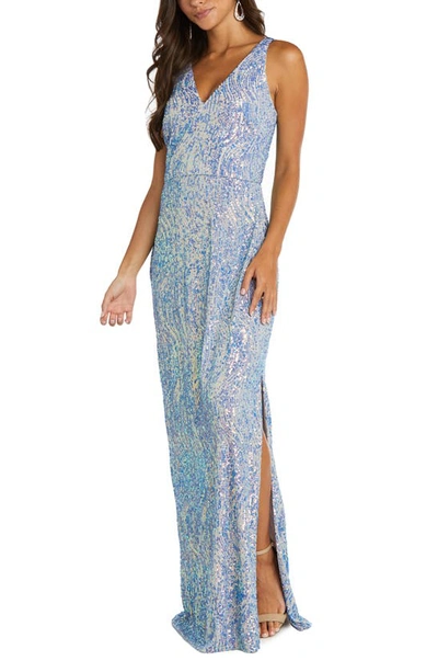 Shop Nightway Morgan & Co. Long Swirl Sequin Gown In Champagne