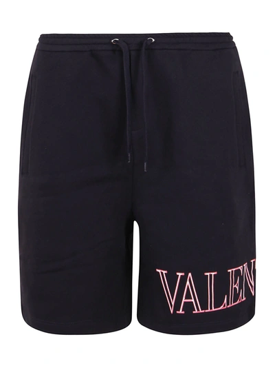 Shop Valentino Logo Print Drawstring Shorts In Navy