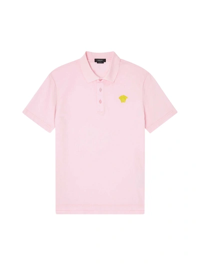 Shop Versace Medusa Embroidered Polo Shirt In Pink