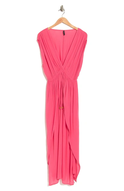 Shop Boho Me V-neck Front Tie Cover-up Maxi Dress In Watermelon