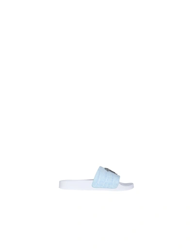 Shop Giuseppe Zanotti Slide Sandals With Logo In Powder Blue