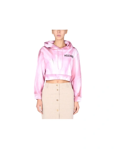 Shop Moschino Art Theme Cropped Sweatshirt In Pink