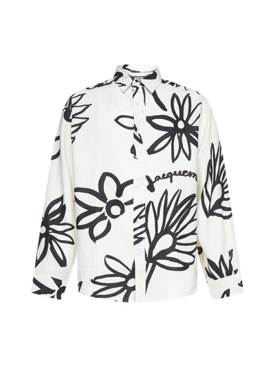 Shop Jacquemus Shirt In Print Black White Flowers