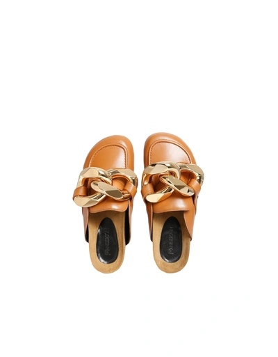 Jw Anderson Chunky Leather Chain Slide Mules In Brown