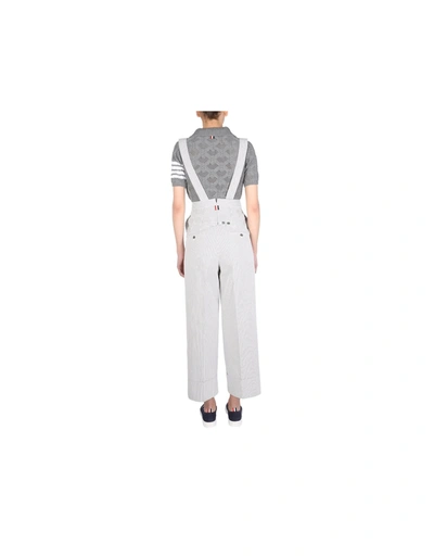 Shop Thom Browne Trousers With Seersucker Pattern And Braces In Gray