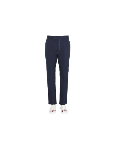 Shop Thom Browne Trousers With Contrast Stitching In Blue