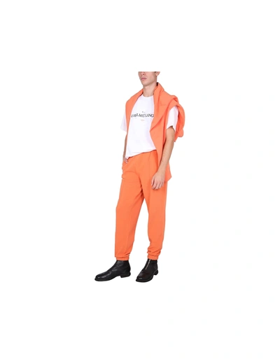 Helmut Lang Logo-print Tapered Joggers In Orange