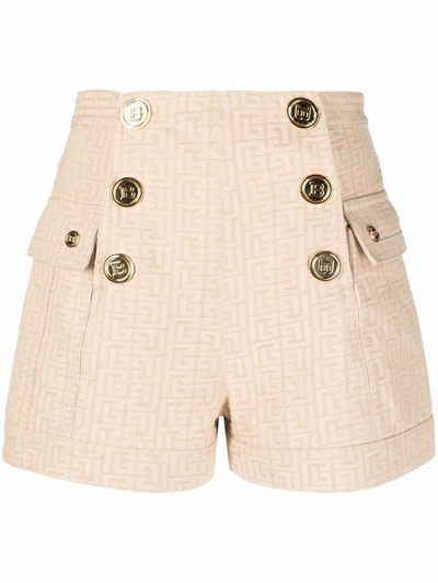 Shop Balmain Nude And White Cotton Shorts In Beige