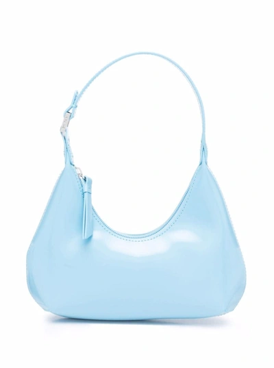 Shop By Far Baby Amber Crocodile Printed Leather Handbag In Light Blue