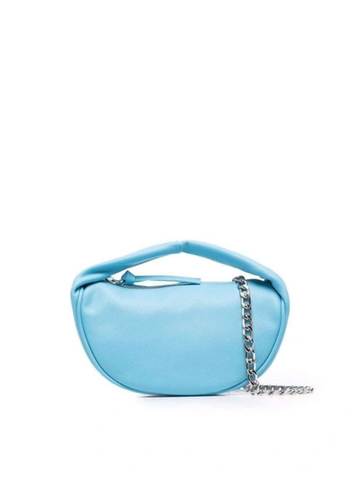 Shop By Far Baby Cush Blue Leather Handbag With Chain In Light Blue