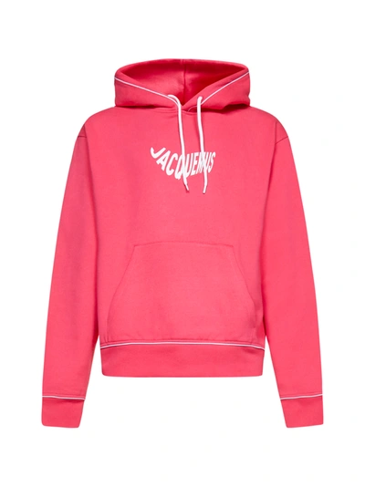 Shop Jacquemus Fleece In Print Logo Wave Pink