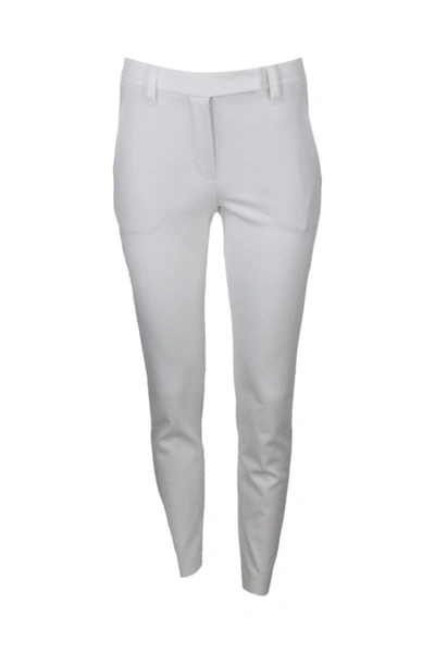 Shop Brunello Cucinelli Stretch Cotton Cigarette Trousers In White