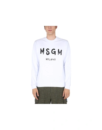 Shop Msgm Crew Neck Sweatshirt With Logo In White