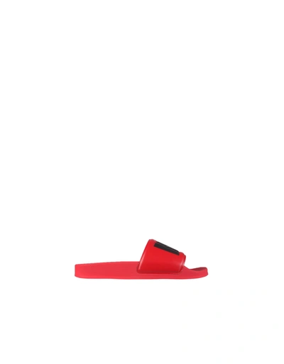 Shop Msgm Slide Sandals With Logo In Red