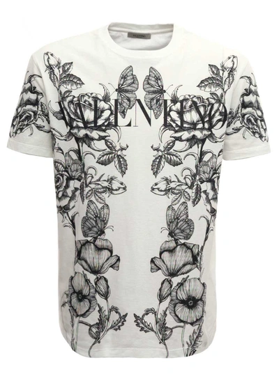 Shop Valentino Dark Blooming Printed Jersey T-shirt In White/black