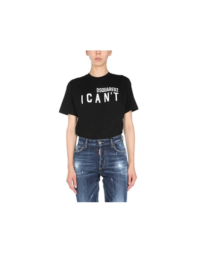 Dsquared2 Slogan Printed Crewneck T-shirt In Black