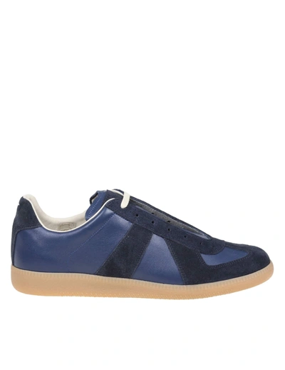 Shop Maison Margiela Sneakers Replica In Leather And Suede In Blue