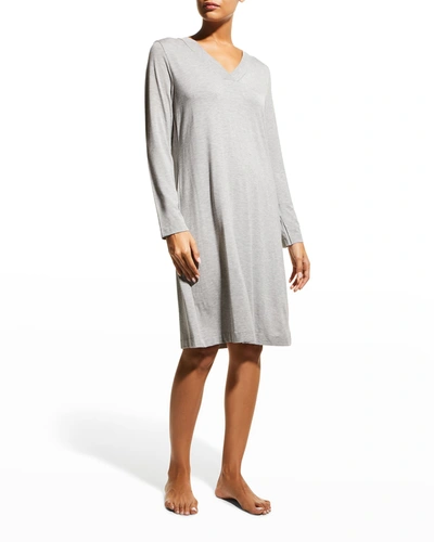 Shop Hanro Champagne Long-sleeve Nightgown In Grey Melange