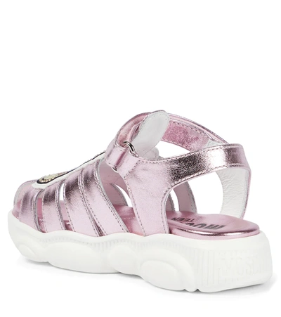 Shop Moschino Logo Leather Sandals In Pink White