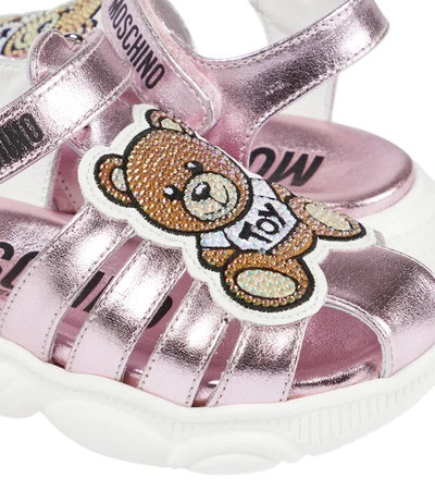 Shop Moschino Logo Leather Sandals In Pink White