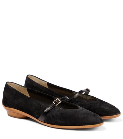 Salvatore Ferragamo Audrey Buckled Suede Ballet Flats In Nero | ModeSens