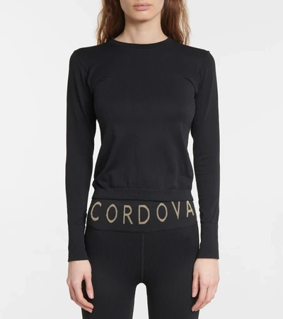 Cordova Round Neck Ribbed Stretch-knit Top In Onyx
