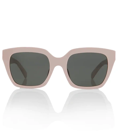 Shop Celine Square Acetate Sunglasses In Shiny Pink/smoke