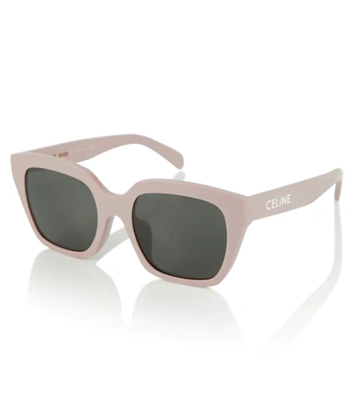 Shop Celine Square Acetate Sunglasses In Shiny Pink/smoke