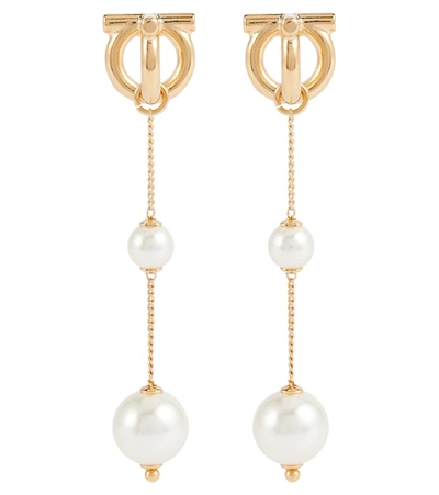 Shop Ferragamo Gancini Faux Pearl Drop Earrings In Oro Ch/perle Bianche