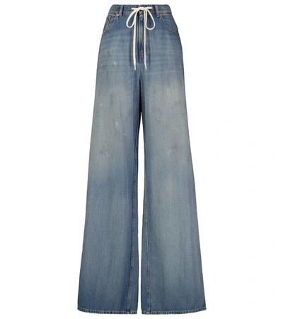 Shop Mm6 Maison Margiela Distressed High-rise Wide-leg Jeans In Dirty Wash Denim