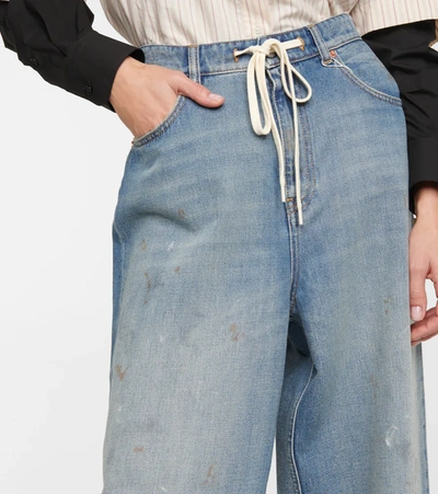 Shop Mm6 Maison Margiela Distressed High-rise Wide-leg Jeans In Dirty Wash Denim