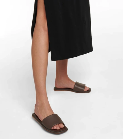 Shop Brunello Cucinelli Embellished Leather Slides In Brown