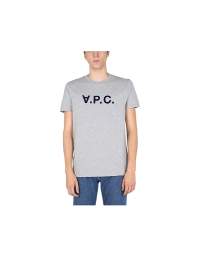 Shop Apc T-shirt With Flocked Logo In Gray