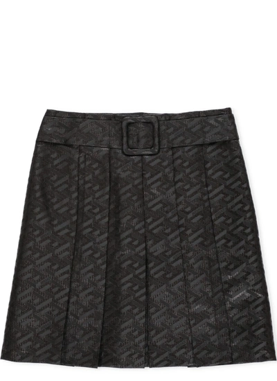 Shop Versace La Greca Skirt In Black