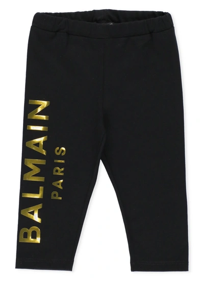 Shop Balmain Logo Leggings In Nero/oro