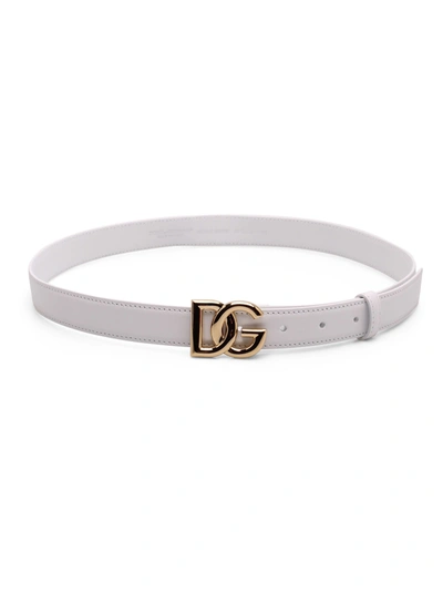 Shop Dolce & Gabbana Dg Logo Leather Belt In White