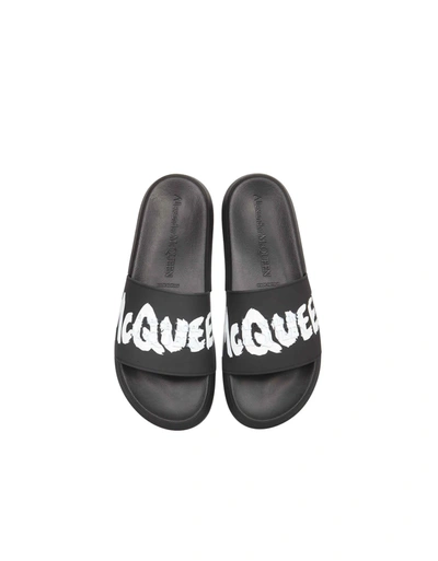 Shop Alexander Mcqueen Graffiti Rubber Sandals In Black