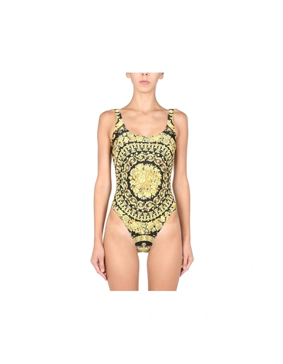 Shop Versace One Piece Swimsuit With Baroque Print In Gold