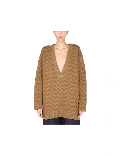 Jejia V-neck Jacquard Sweater In Brown