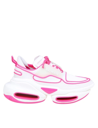 Shop Balmain B-bold Sneakers In A Mix Of Materials In White/pink