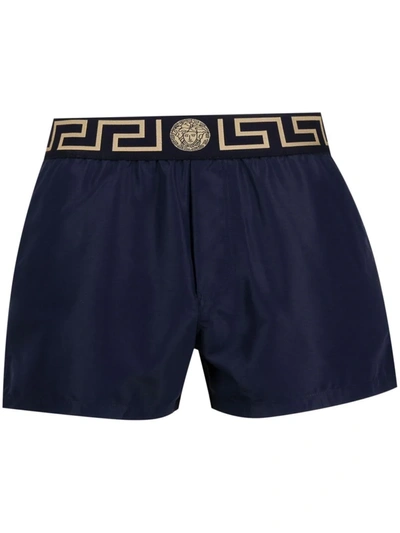 Shop Versace Greca-trim Swim Shorts In Blue