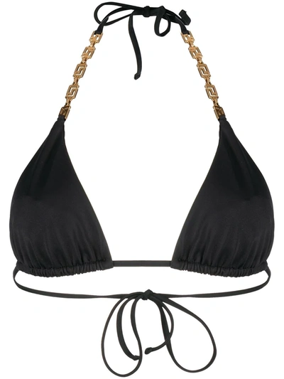 Shop Versace Greca Strap Bikini Top In Black