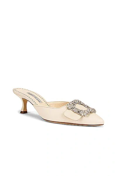 Shop Manolo Blahnik Maysale 50 Mule In Light Cream