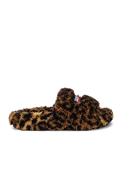 Shop Balenciaga Furry Slides In Leopard