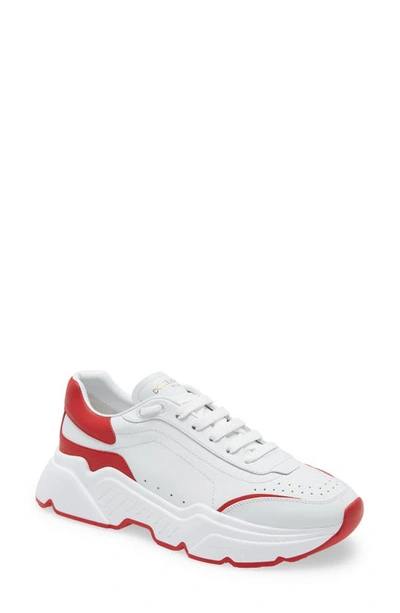 Shop Dolce & Gabbana Nappa Daymaster Sneaker In Bianco/ Rosso