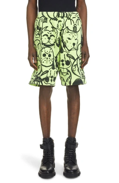 Shop Givenchy X Chito Graffiti Graphic Sweat Shorts In Fluo Green/ Yellow