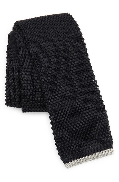 Shop Brunello Cucinelli Knit Silk Skinny Tie In Marina/ Ciottolo
