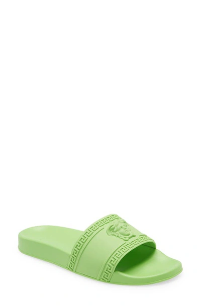 Shop Versace Palazzo Medusa Slide Sandal In Fluo Green